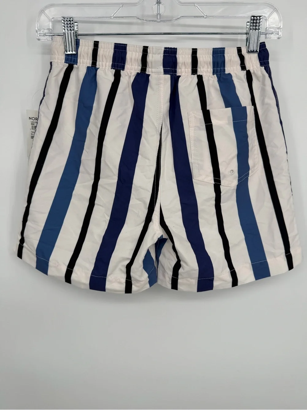 PacSun Kids Vertical Stripe Swim Trunks in White, Navy & Sky Blue